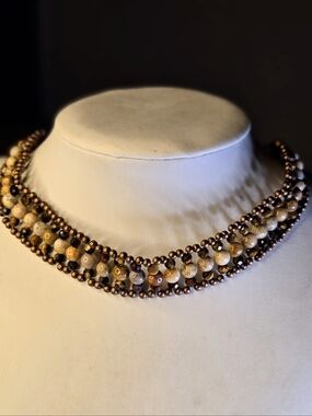 Earth Art Natural Tiger's Eye & Chrysanthemum Stones In Copper Choker Necklace